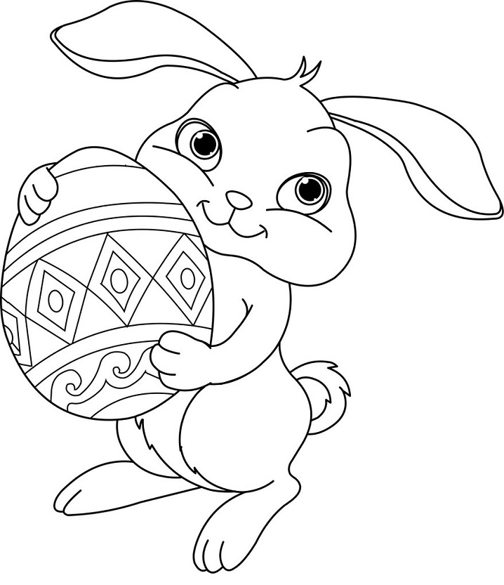 Desenho de Coelho Segurando Grande Ovo de Páscoa Grátis Pdf para Colorir