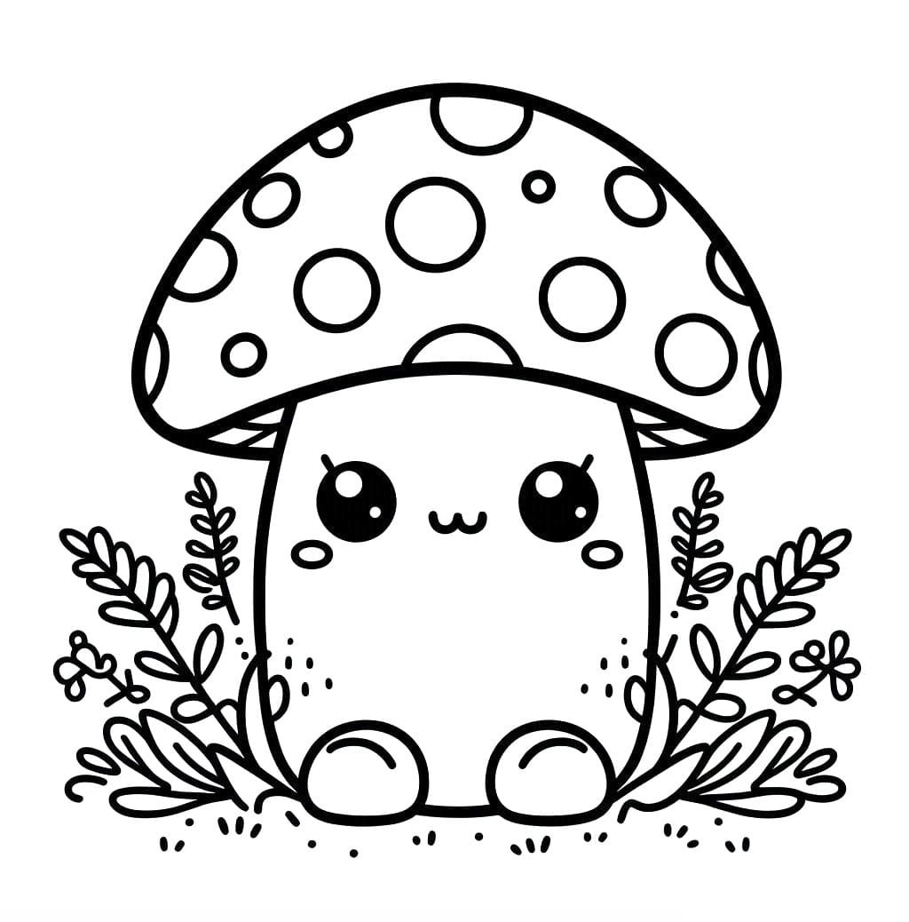 Desenho de Cogumelo Muito Fofo para Colorir