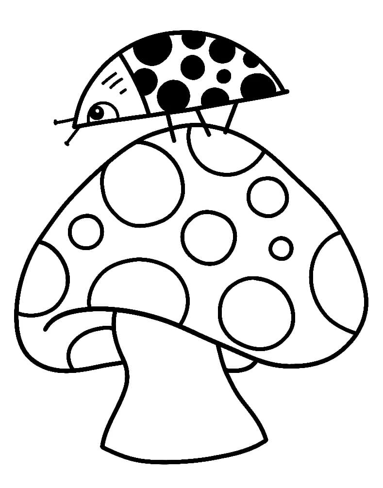 Desenho de um Inseto em um Cogumelo para Colorir
