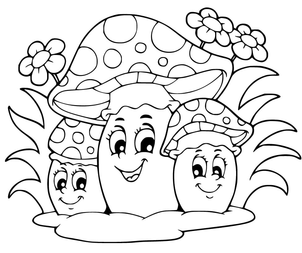 Desenho Família de Cogumelos para Colorir
