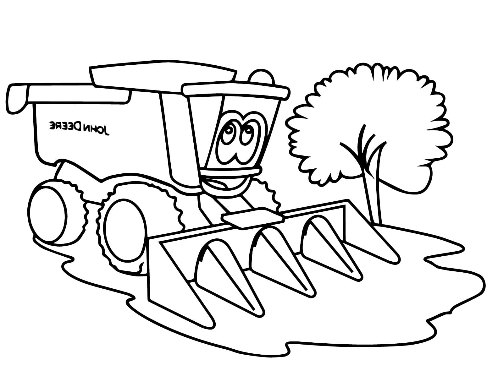 Desenho de Colheitadeira Animada para Colorir