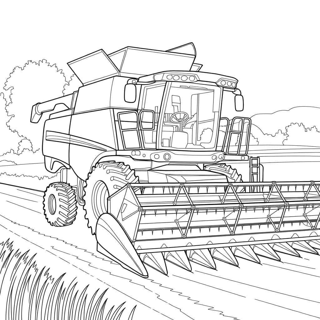 Desenho de Colheitadeira na Fazenda para Colorir