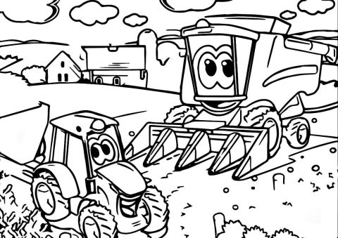 Desenho de Trator e Colheitadeira para Colorir