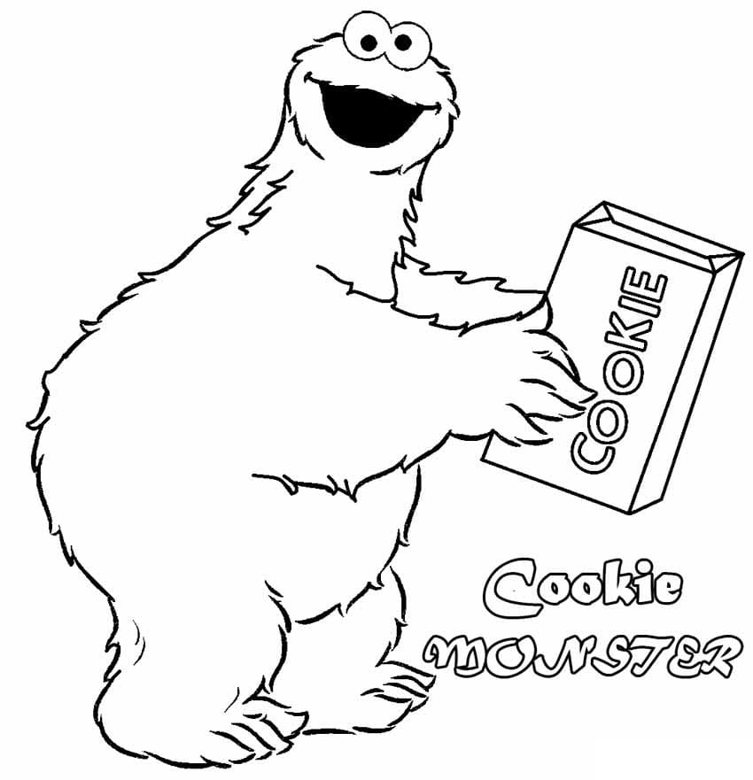 Desenho de Cookie Monster com Prato de Biscoitos Imprimivel Download