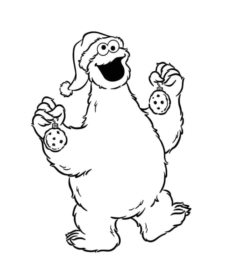 Desenho de Cookie Monster Comendo Biscoito para Colorir
