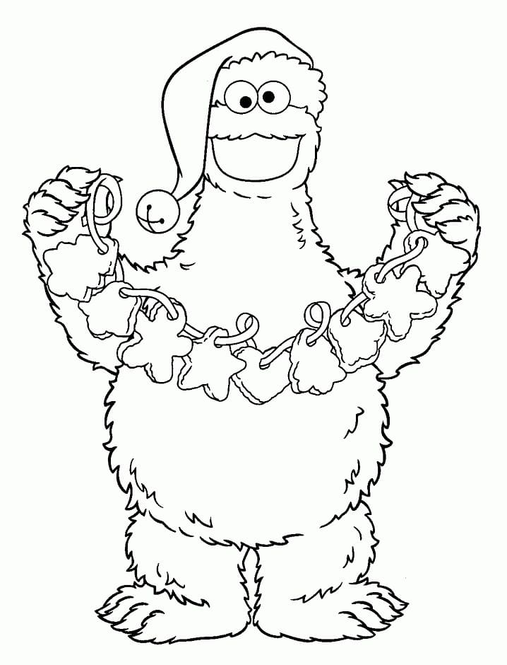 Desenho de Cookie Monster Engraçado para Pintar Giz de Cera