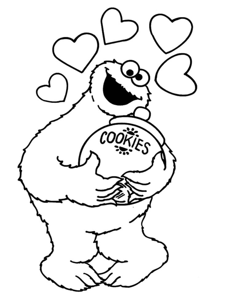 Desenho de Cookie Monster Pequeno para Imprimir Lápis de Cor