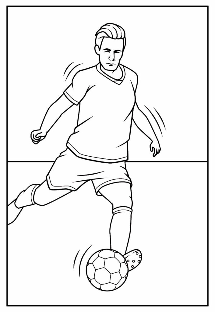 Desenho da Copa do Mundo Jogador Chutando Bola para Colorir