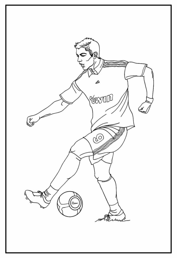 Desenho da Copa do Mundo Jogador Fazendo Pedalada para Colorir