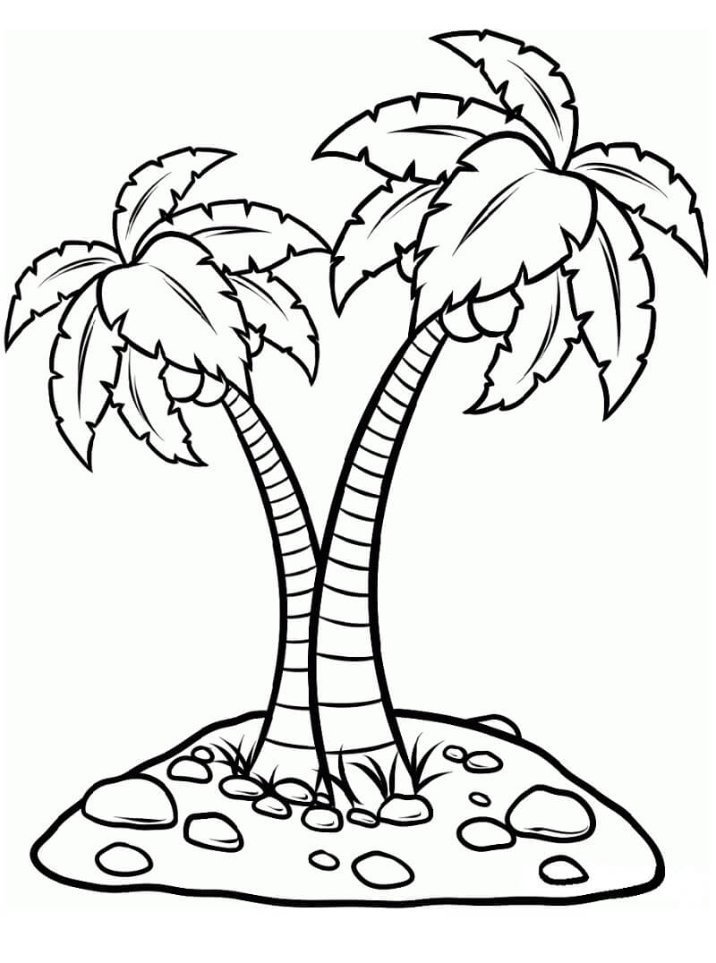 Desenho de Coqueiro em Ilhá para Imprimir