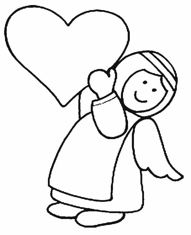 Desenho de Anjo e Coração para Colorir