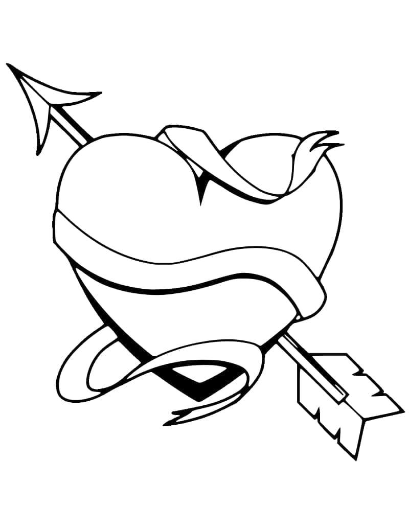 Desenho de Coração e Flechá para Colorir