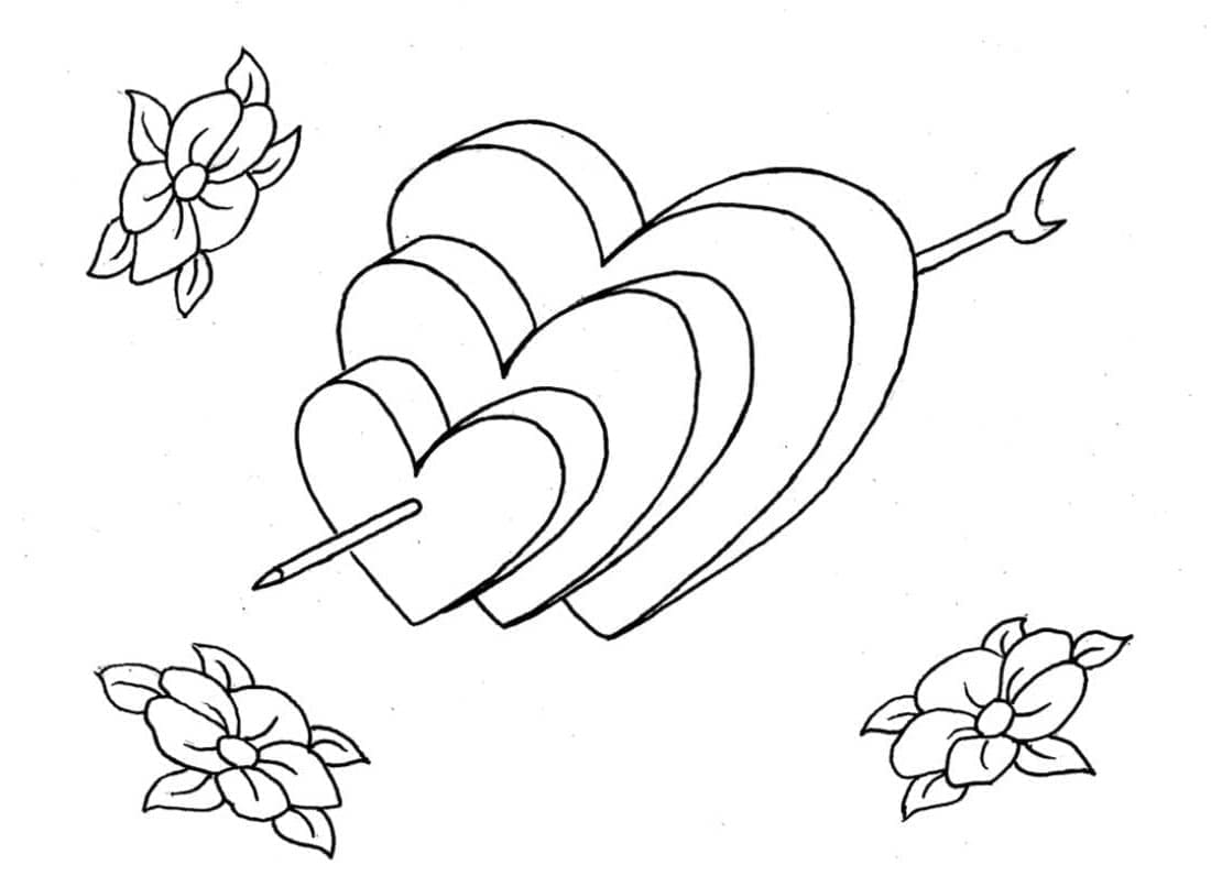 Desenho de Três Corações para Colorir