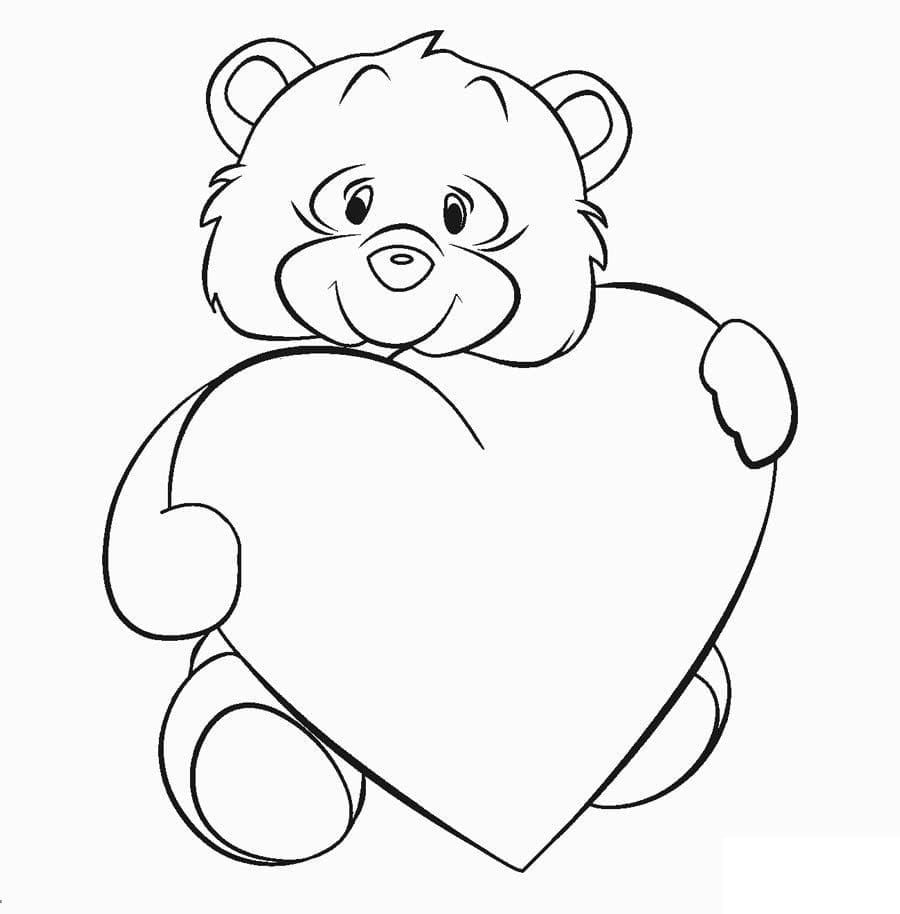 Desenho de Urso e Coração para Colorir