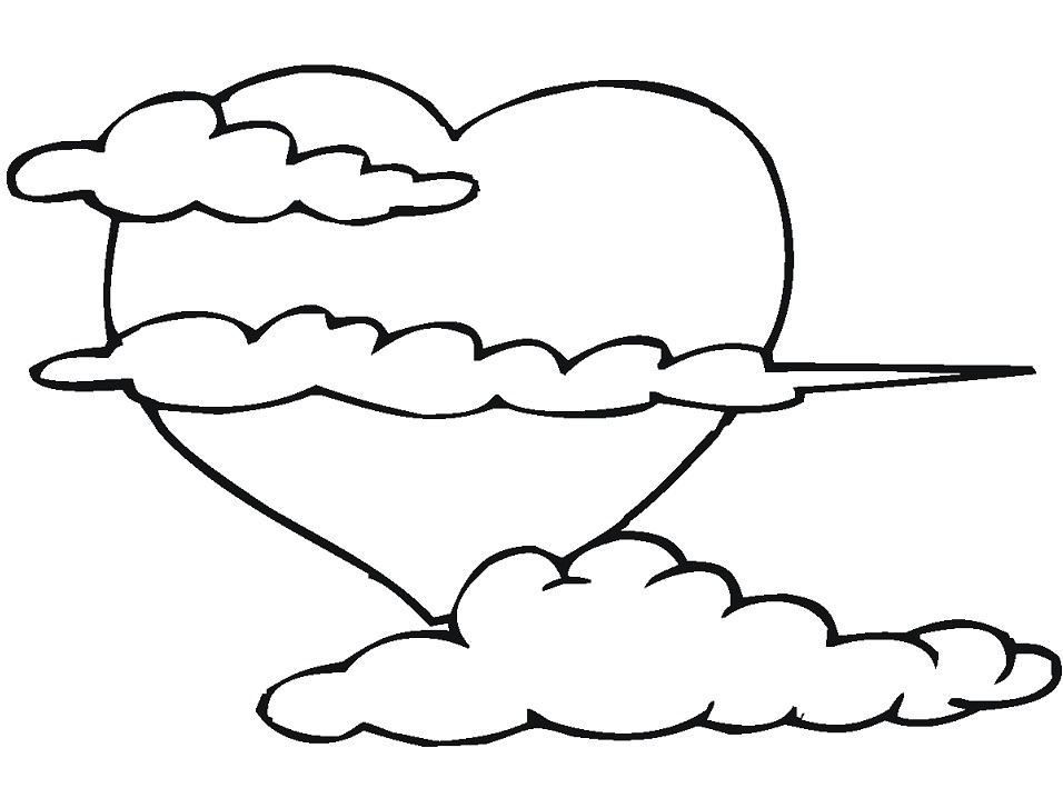 Desenho de Coração e Nuvens para Imprimir Grátis