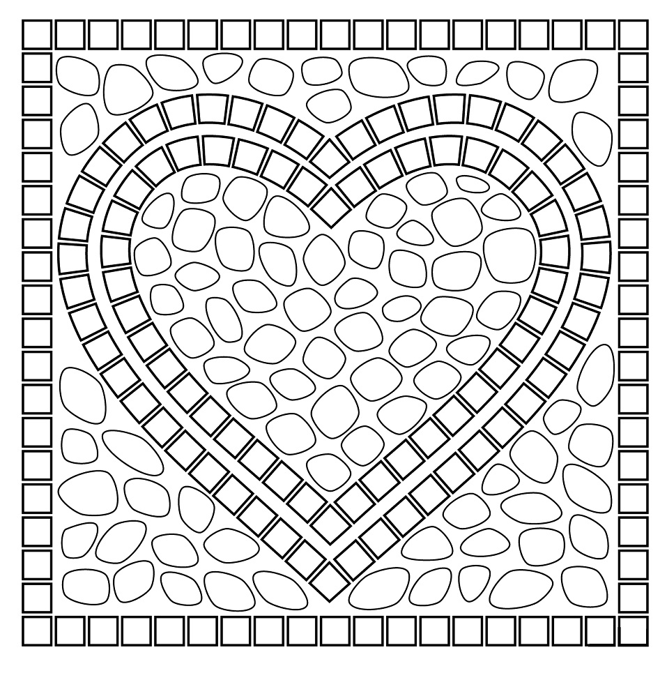 Desenho de Coração em Mosaico para Colorir em Pdf