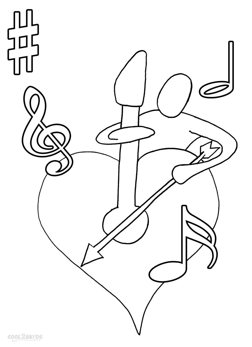 Desenho Musical em Formá de Coração para Pintar