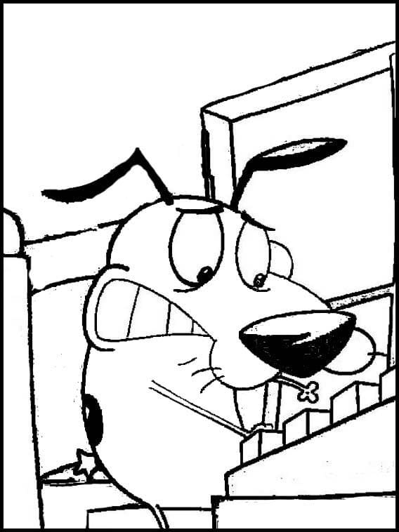 Desenho de Coragem o Cão Covarde no Quintal para Colorir