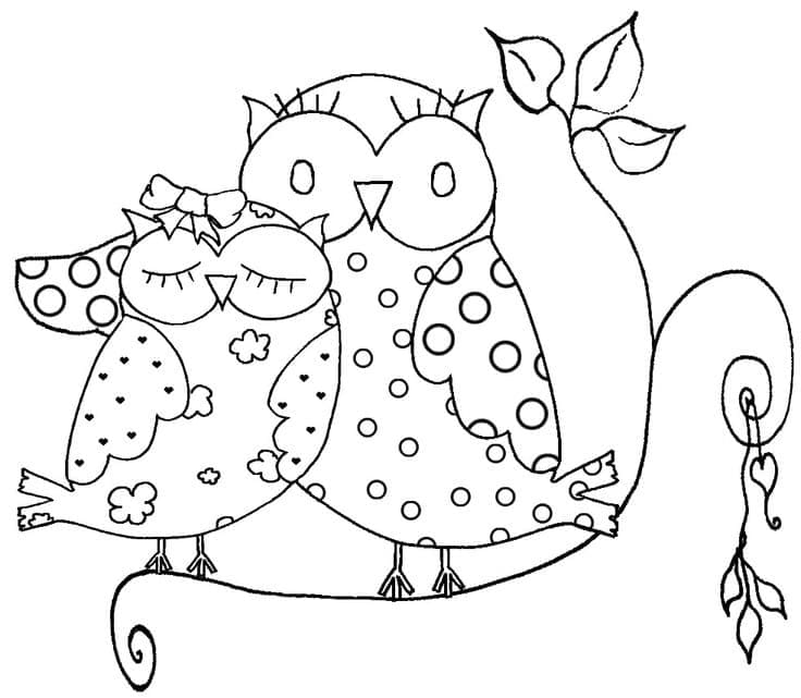 Desenho de Casal de Corujas para Colorir