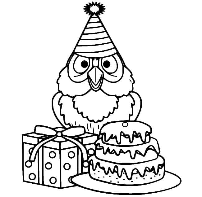 Desenho de Coruja de Aniversário para Colorir