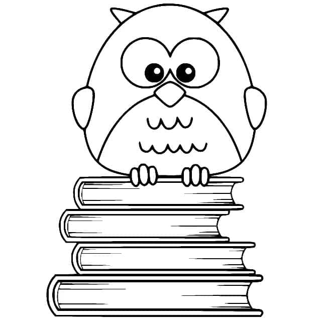 Desenho de Coruja e Livros para Colorir