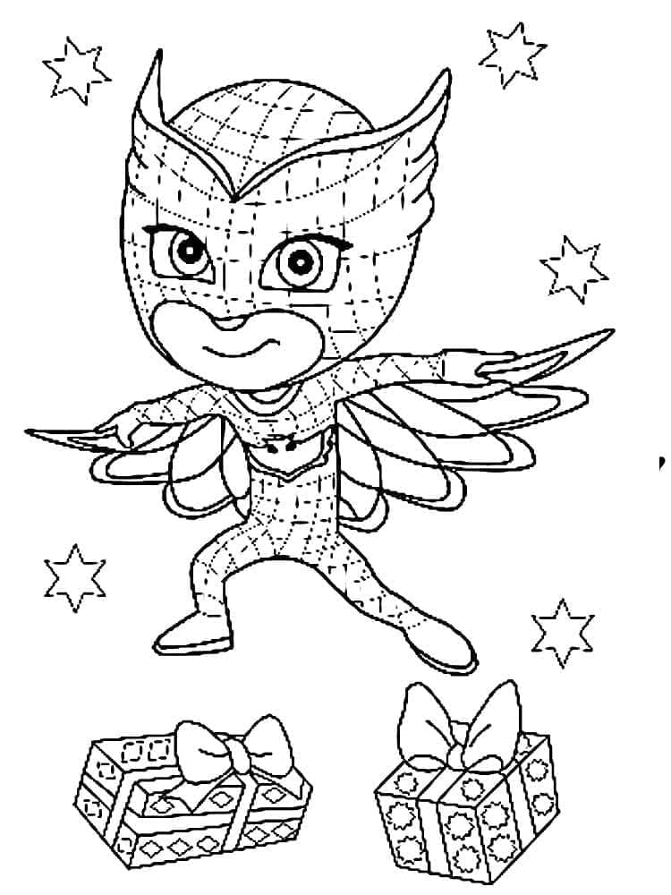 Desenho de Corujita e Presentes para Colorir