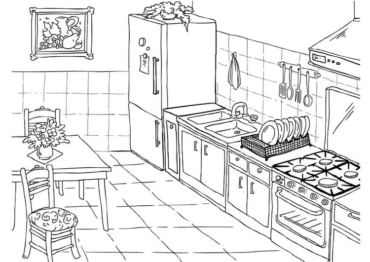 Desenho de Cozinhá Antiga para Colorir
