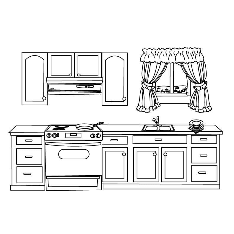 Desenho de Cozinhá Completá para Colorir