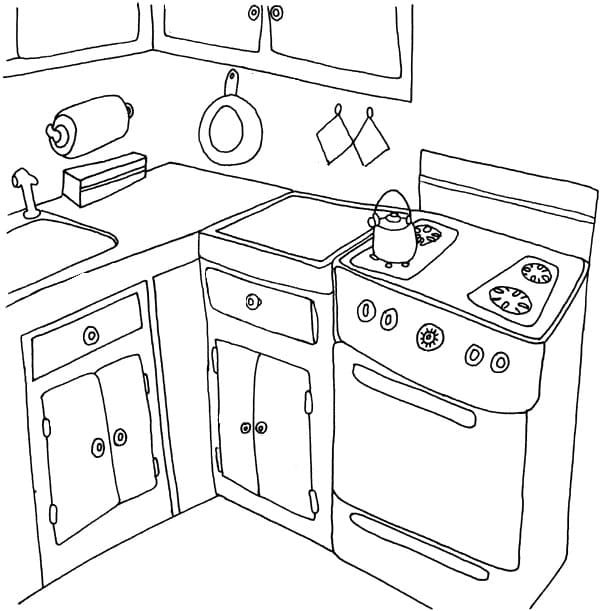 Desenho de Cozinhá Detalhada para Colorir