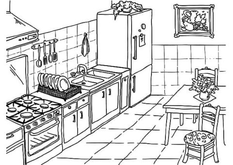 Desenho de Cozinha para Pintar Giz de Cera
