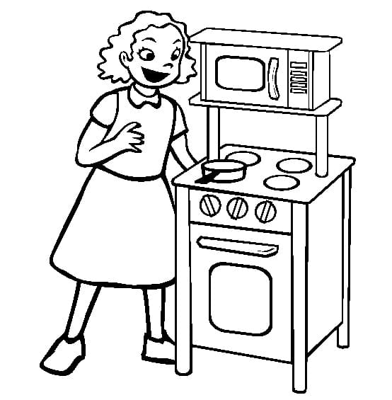 Desenho de Mãe na Cozinhá para Colorir