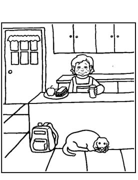 Desenho de Menina na Cozinha para Colorir