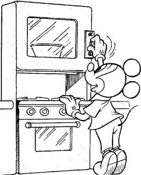 Desenho de Mickey na Cozinha para Colorir