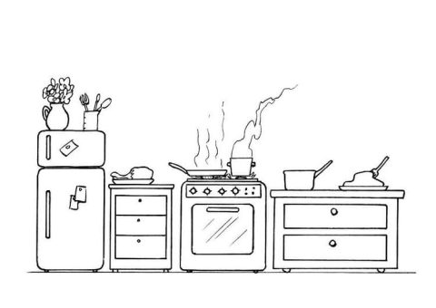 Desenho na Cozinha para Colorir