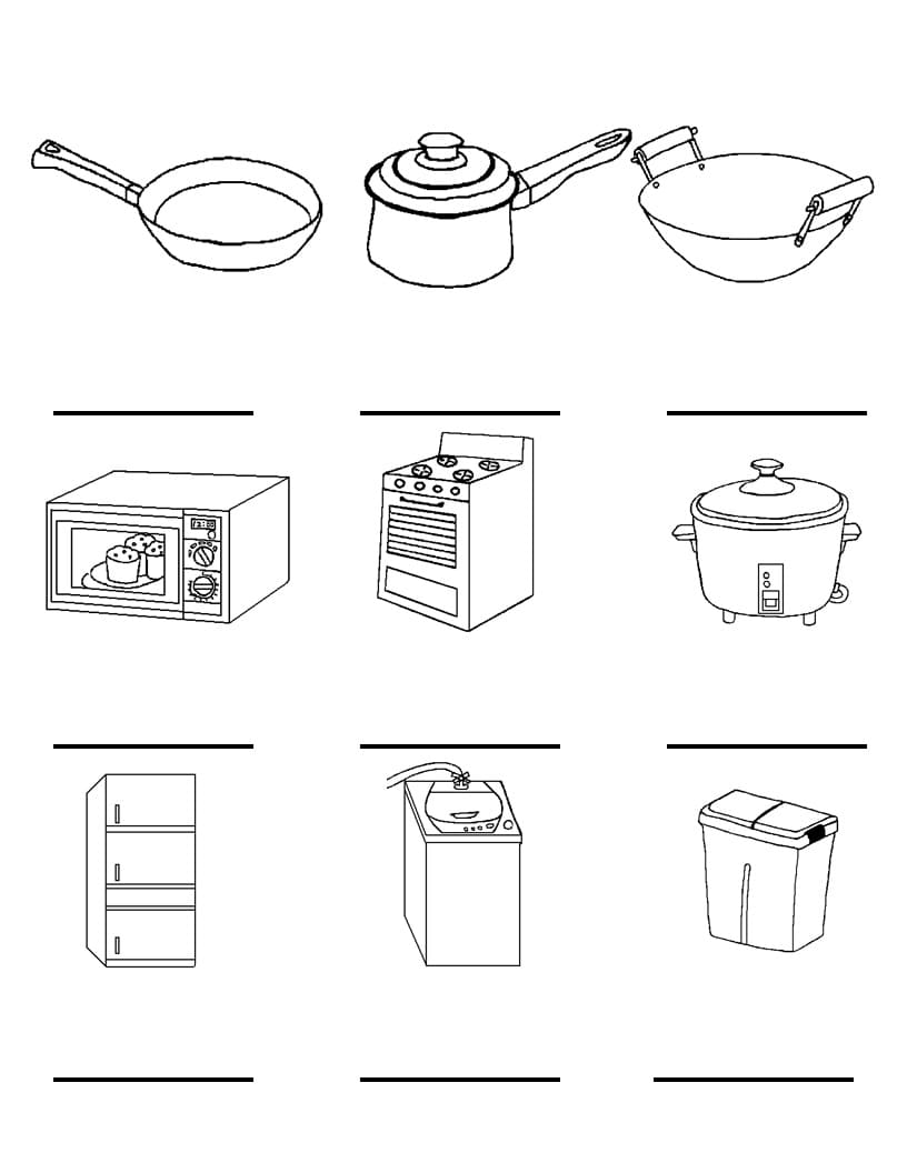 Desenho Objetos de Cozinhá para Colorir