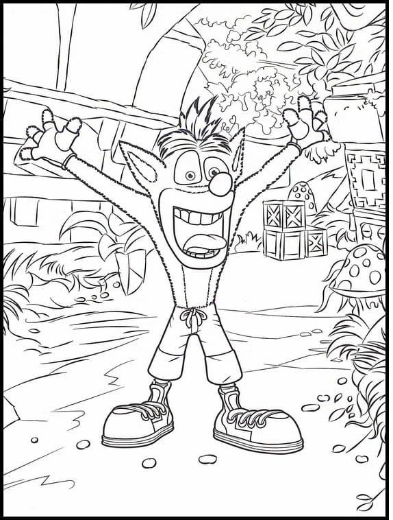 Desenho de Crash Bandicoot em Aventurá na Floresta para Colorir