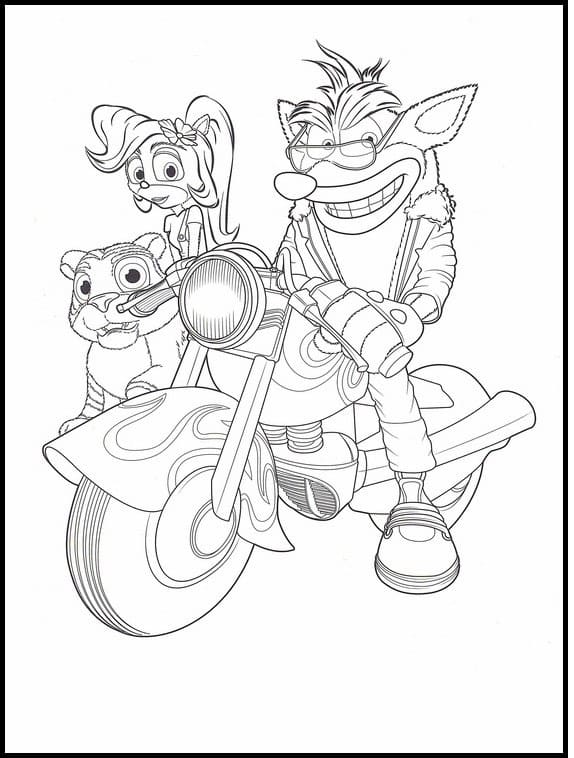 Desenho de Crash Bandicoot Pilotando Moto para Colorir