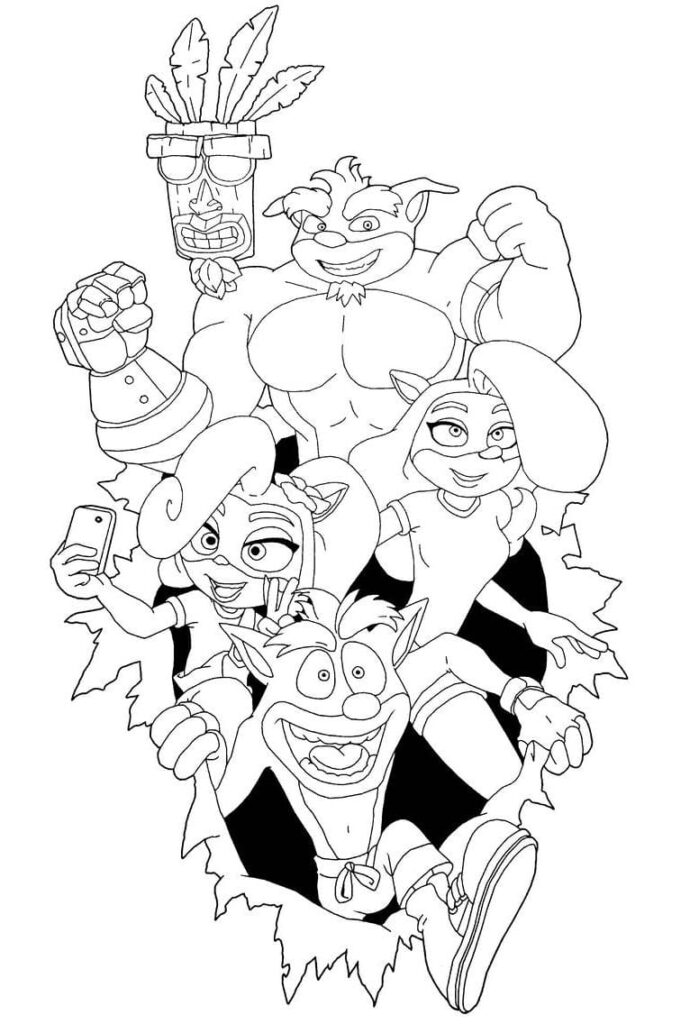 Desenho Personagens do Crash Bandicoot para Colorir Pdf
