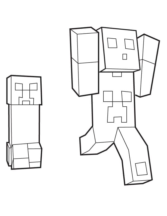 Desenho de Minecraft Creeper e Steve para Colorir