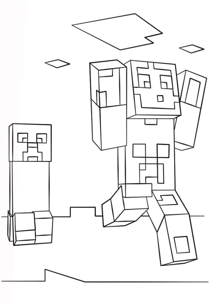 Desenho de Creeper e Steve de Minecraft para Colorir