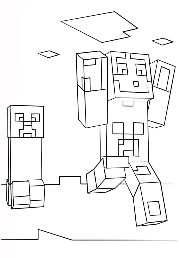 Desenho de Creeper e Steve de Minecraft para Colorir