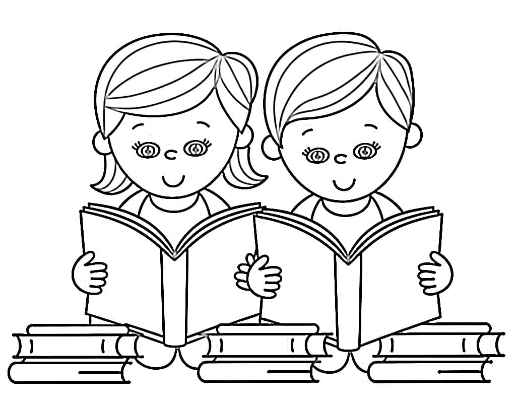 Desenho de Crianças Estão Lendo para Colorir
