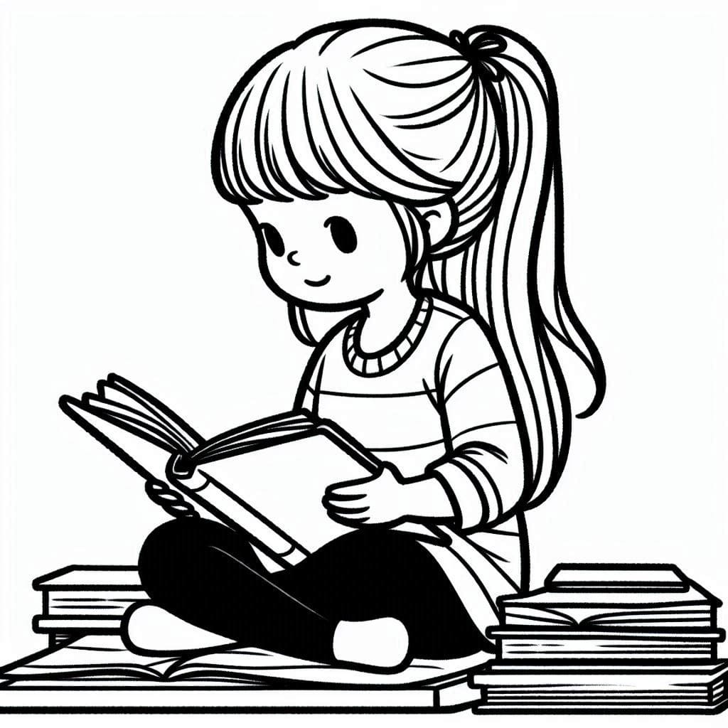 Desenho de Menina Está Lendo para Colorir