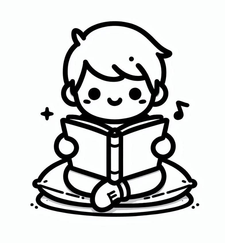 Desenho de Menino Bonito Lendo para Colorir