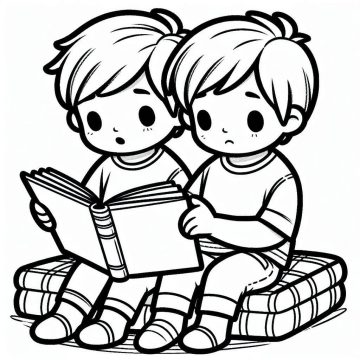 Desenho de Meninos Lendo para Colorir