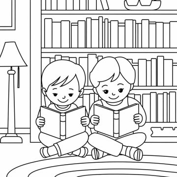 Desenho de Meninos estão Lendo para Colorir