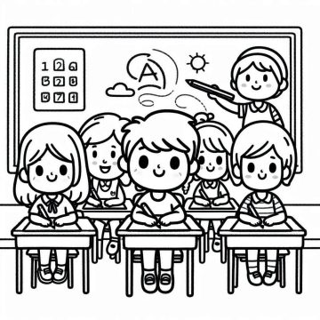 Desenho de Sala de Aula para crianças de 1 Ano para Colorir