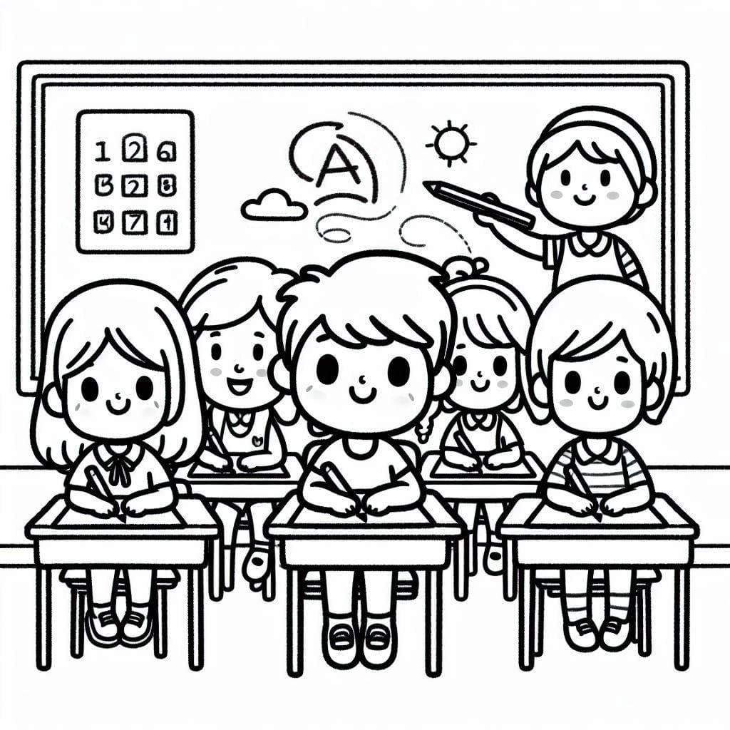 Desenho de Sala de Aula para Crianças de 1 Ano para Colorir