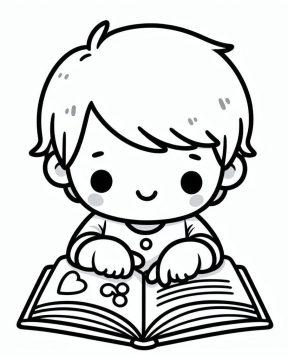 Desenho de Um Menino Bonito está Lendo para Colorir