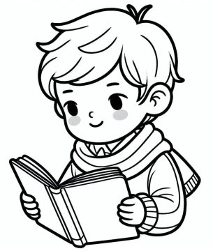 Desenho de Um Menino Fofo está Lendo para Colorir